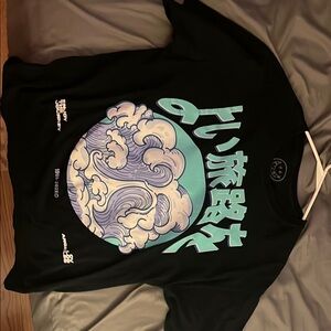 PacSun Black Tee with Blue and White Graphic